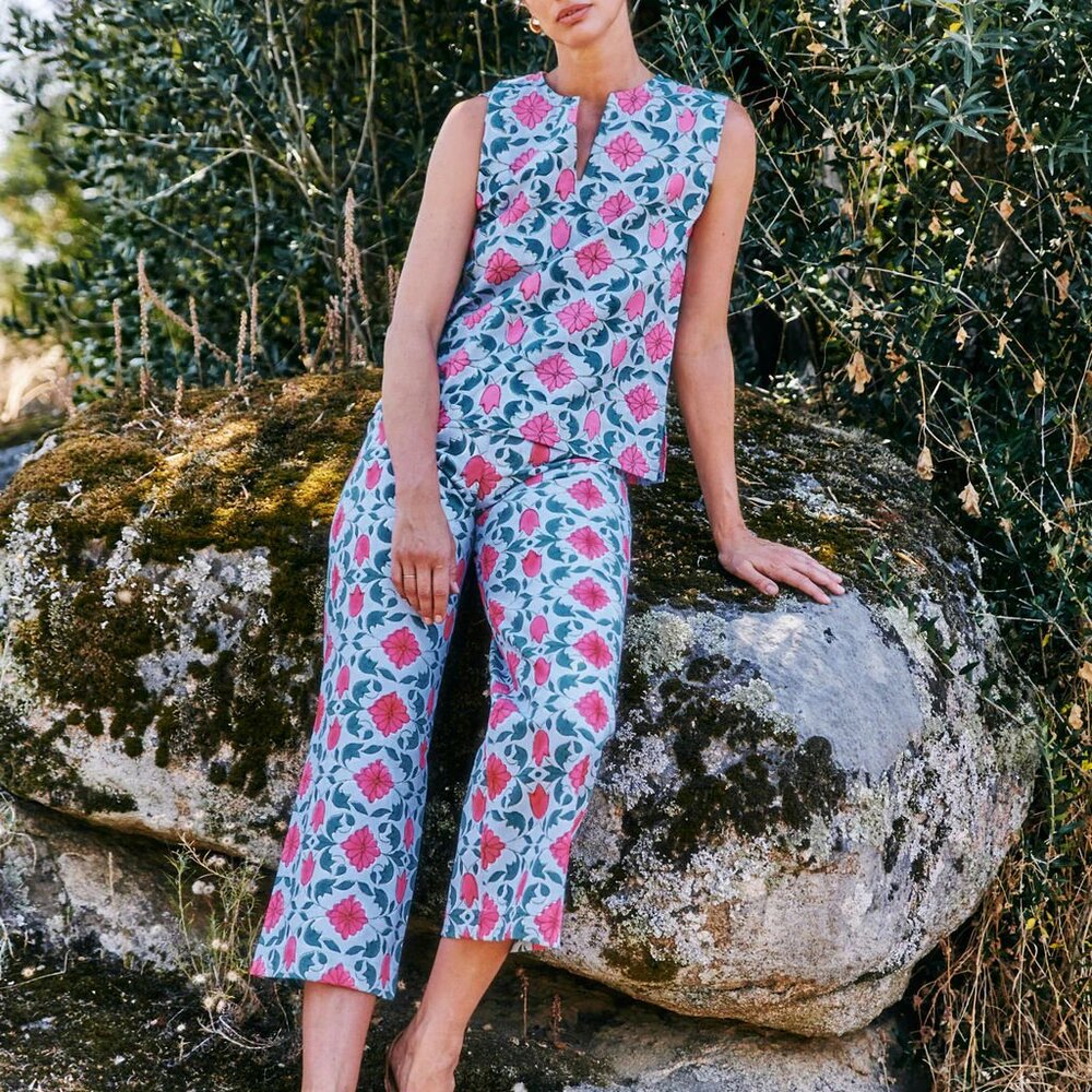 NWT - SZ Block Prints Salvia Blue Lisbon Print Disco Pants - Picture 2 of 4
